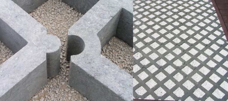 Porous paving is increasingly used for access, parking lots, truck parking, and bus terminals. The first porous paving systems were made of concrete, but they have weight, flexibility and durability limitations that make recycled plastic grids more effective.